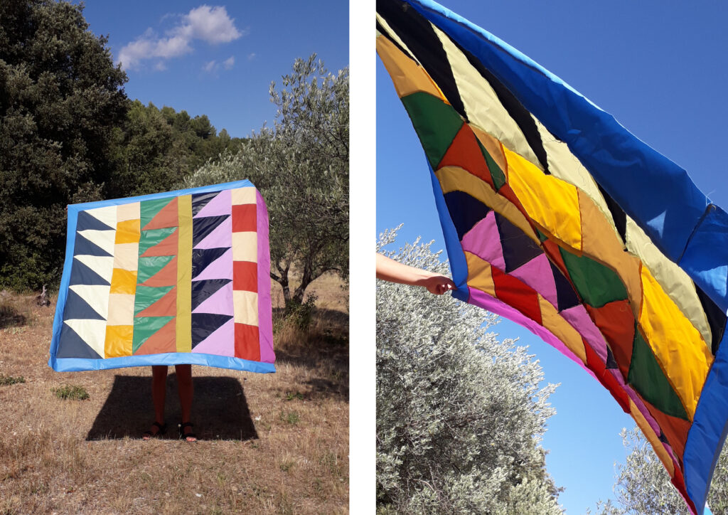 Patchworks in nylon, research for tapestries project, 2021.