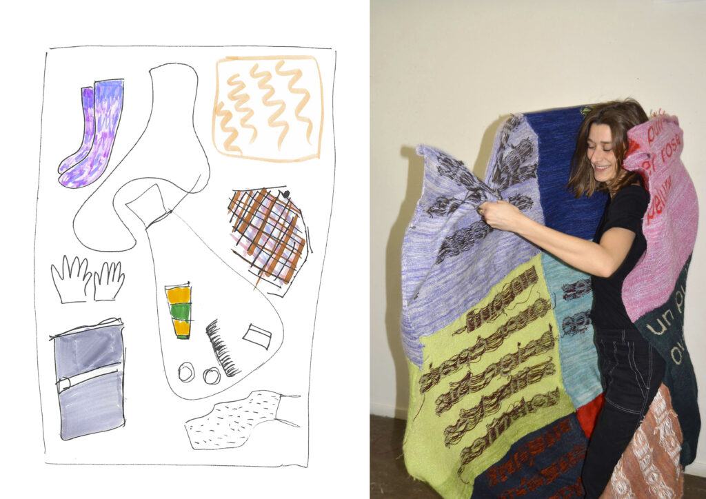 « What are you lost ? » knitted blanket, wool, 300x300cm, 2019.