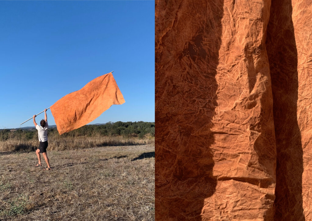 Exercice of earth dyeing, experimentations at the Obras Foundation, Portugal, 2024
